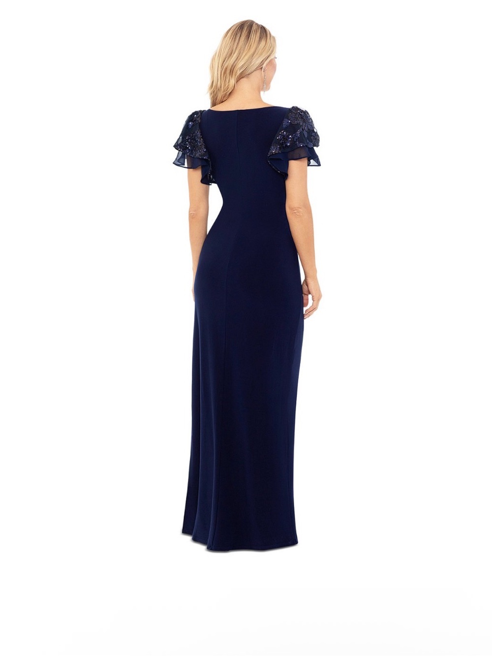 Betsy & Adam Size 2P NWT Navy Sequin Short Sleeve Formal Evening Gown GALA MOB - Picture 3 of 15